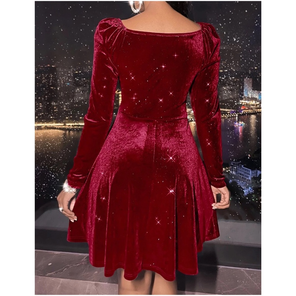 Luxe Surplice Velvet Long Sleeve Party Evening Dress - Picture 9 of 11